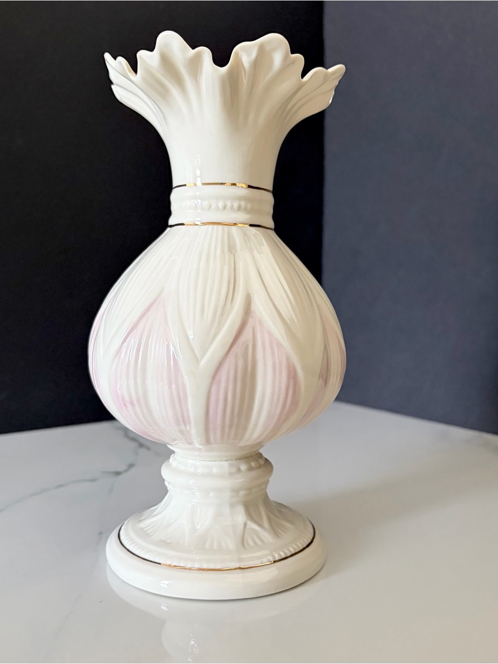 8" Pink Lotus Vase by Belleek